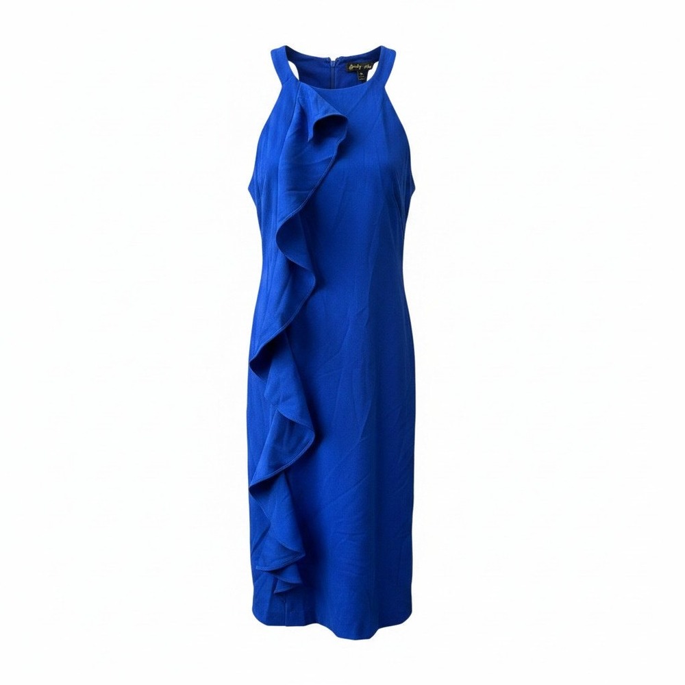 Shelby Nites Sheath Dress Womens 8 Royal Blue Excellent Ruffle Halter Midi